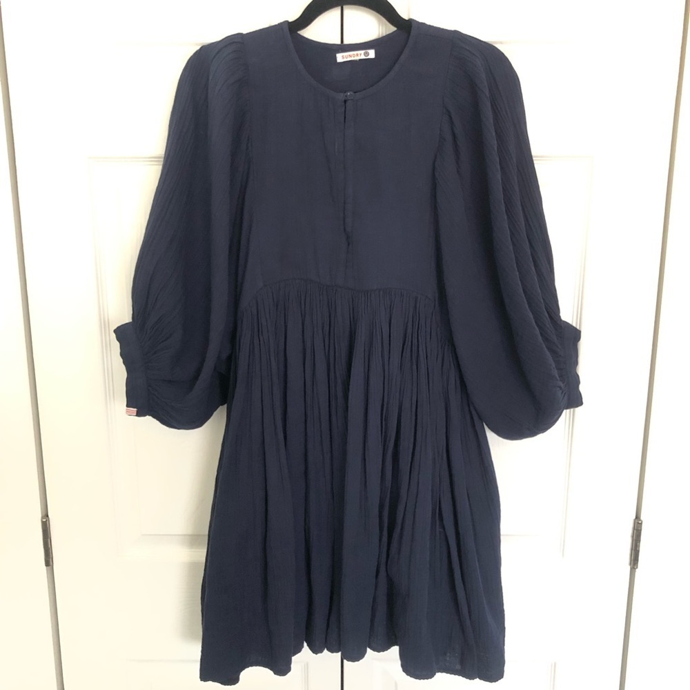 Anthropologie Sundry Navy Blue Balloon Sleeve Dress Size M